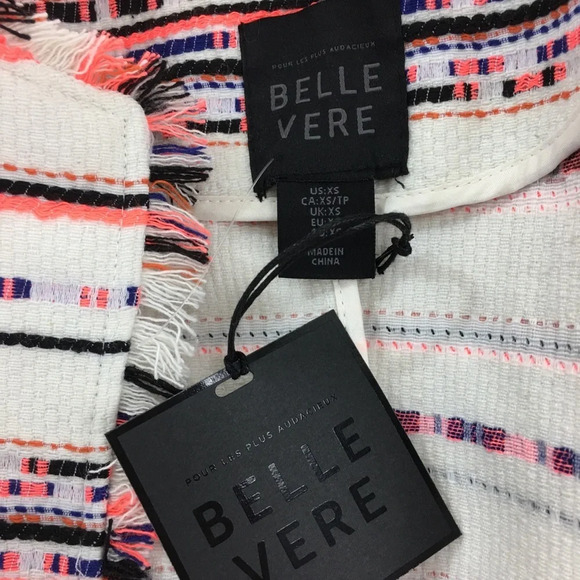 Belle Vere Tweed Fringe Open Front Blazer Jacket New - Picture 7 of 7